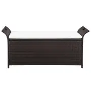 Outdoor Organiser Storage Bench with Cushion Garden Patio Seat PE Rattan Steel
