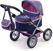 [Bayer Design] 13052AA Trendy Dolls Pram, Foldable, Height-Adjustable Handle, Blue, Pink