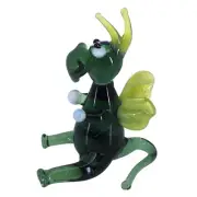 Miniature Tiny Lampwork Hand Blown Glass Green Sitting Dragon Figurine New