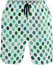[GuoChe] Men's Novelty Beach Shorts Green Polka Dots Quick Dry Beachwear Sports Running Swim Board Shorts Pants with Mesh