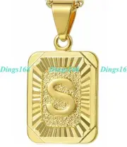 Men&Women's 18K Gold Filled Alphabet Letter "S" Bar Pendant+Snake Chain Necklace