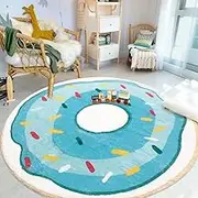 Lacomfy Kids Carpet Rug 5.2Ft Round Donut Bedroom Rug Circle Washable Play Mat Playroom Rug for Boys Girls Nonskid Rug for Nursery Living Room Decor Large Children Throw Rug, Blue