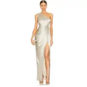 x REVOLVE Preston Sue Lee Satin Silk Asymmetric Thigh-High Slit Gown Size 2 NWT