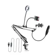 Mic Set with Arm Stand,Fill Light,Shock Mount,Mic Clip,Round Filter Cable Ties