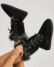 [Mooloola] Mooloola Women's Astrid Slippers Boots in Black/S+P Size 6 6 Black/S+P