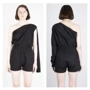 RICK OWENS Romper black flight suit size 6 one shoulder sleeve Phlegthon NWT