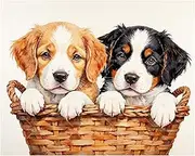 TAOPAOLAB Animal Companions Paint by Numbers Kit for Adults - DIY Beagle and Bernese Puppies in Basket Painting on Canvas 16x20In, Acrylic Paint Set for Beginners, Art for Home Decoration or Gifts