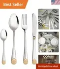 Exquisite 24-Piece Stainless Steel Silverware Set for 6 with Gold Accents