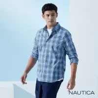 在飛比找momo購物網優惠-【NAUTICA】男裝 吸濕排汗休閒格紋長袖襯衫(藍色)