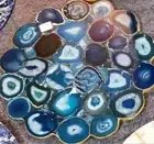 Blue Agate Geode Coffee Top, Office Console Side Top, Handmade Top Patio Decors
