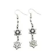 Brighton Arctica 2-Snowflakes Dangle Crystals Holiday Winter Silver Earrings