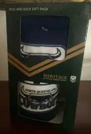 NRL Heritage cowboys Mug And sock gift pack New