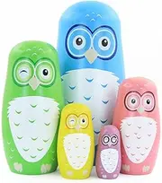 Set of 5 Cartoon Owl Wooden Nesting Doll Wooden Stacking Nativity Nesting Handmade Matryoshka Doll for Kids Birthday Christmas Home Decoration