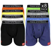 Mens Cotton Boxer Shorts 8 Mix Colour Pack - Frank and Beans Underwear