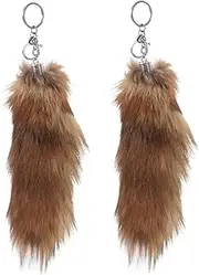[VALICLUD] Tail Keychain Key Ring Double Hanger Door Link Keychains Car Key Holder Tag Charms Tassel Hook Fluffy Keychain Coil Badge Rope Rhinestone Holders Valet Metal Yellow