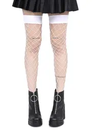 Worship Me White Fence Net Thigh Highs
