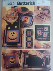 Butterick Pattern 3616 Halloween Pumpkin Jack O Lantern Applique Tote Bag Decor
