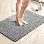 LuxStep Shower Mat Bathtub Mat,24x16 inch, Non-Slip Bath Mat with Drain, Quick Drying PVC Loofah Bathmat for Tub,Shower,Bathroom (Phthalate Free,Grey)