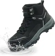[Kezhiho] Waterproof Steel Toe Boots for Women Wide Width Non Slip Work Boots Lightweight Slip Resistant Safety Shoes Indestructible Construction Composite Toe Sneakers, Black, 8
