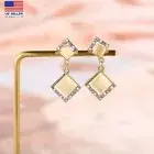 Gorgeous Women 925 Silver Earrings Elegant Crystal Opal Square Teardrop 1610