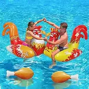 Chicken Fight Inflatable Pool Float Ride Game: Includes 2 Inflatable Chickens & Drumsticks - Inflatable Ride On Chicken Fight Pool Toy - Joust Pool Float Game for Adults, Teens, Pool Parties