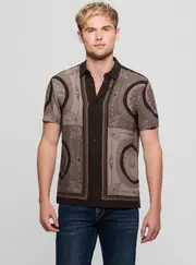 GUESS Eco Brown Medallion Shirt Size: Medium, Viscose Rayon