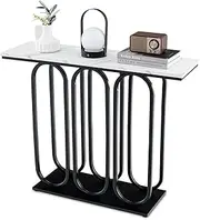 Giantex 100 cm Console Table, Faux Marble Entryway Table with Adjustable Foot Pads, Metal Frame & Anti-Tipping Kits, Hallway Foyer Table, Side Table Behind Couch for Living Room, White & Black