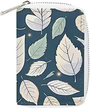 [RTFGHJS] Patchwork Pattern PU Leather Card Holder - Slim Durable Credit Card Organizer for Men & Women, White Leaf Pattern, 16x11.5cm