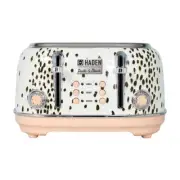 HADEN Toaster 1500W 4-Slice in White/Brown Spots w/ Removable Drip/Crumb Tray