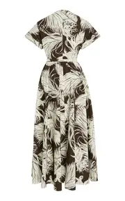 [Oscar de la Renta] Feather-Printed Cotton-Poplin Midi Dress