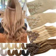 Double Wefts Thick Remy Clip In Human Hair Extensions Full Head Wavy & Straight