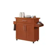 Hodedah Kitchen Island With Spice Rack Plus Towel Holder in Cherry