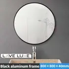 Round Bathroom Vanity Wall Mounted Black Aluminum Framed Make-up Mirror 800mm