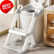 Potty Training Seat with Step Stool Ladder, Bear Design, Grey