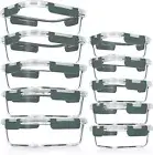 10 Pack Airtight Glass Meal Prep Containers with Lids, Microwave Safe, Grey