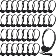 Konohan 30 Pack Headphones Bulk Wired Headphones Black Headphones Adjustable Over Ear Earbuds with 3.5 mm Plug for Teen Adults Students Schools Library Computer Labs Office Airplane