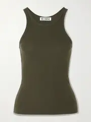 [ÉTERNE] ÉTERNE - Ribbed Stretch-cotton And Modal-blend Tank - Army green - x small x small Green