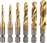 Yosoo 6Pcs Drill Tap Combination Coated HSS 1/4inch Hex Shank Thread Drill and Tap Bits Set M3-M10