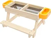 Wooden Chicken Feeder with Water Bowls Unique Picnic Table Reduce Waste and Mess Chicken Feeder for Hens Ducks Turkeys Geese and Other Poultry(Wood)