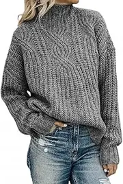 [Neoucdy] Sweaters for Women 2021 Turtleneck Long Sleeve Sweater Casual Fall Chunky Cable Knitted Sweaters Pullover Outerwear