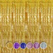 4 Pack Gold Party Streamers, Shiny Foil Fringe Curtain Backdrop for Birthday Wed