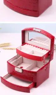 Leather 3 Layers Jewelry Boxes, Earrings Ring Box Jewelry Display Gift