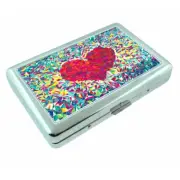 Abstract Pixel Heart Em1 Silver Metal Cigarette Case RFID Protection Wallet