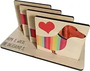 Homiliky 4Pcs Wooden Coasters,Dachshund Drink Coasters with Holder|Animal Shaped Coasters|Wood Coaster Sets |Dachshund Table Decor for Coffee Table Dining Table Wooden Table Coasters for Desk (B)