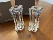 Orrefors 2 crystal candlesticks 5 1/4" “Forsythia” by Lars Hellsten With Boxes