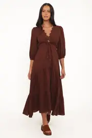 [PUP49] Eleonara Midi Dress - Chocolate XS Chocolate Brown