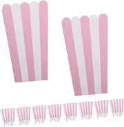 FRCOLOR 24pcs Small Pink Striped Paper Popcorn Boxes with Wavy Edge Easy to Assemble Snack Holders for Birthday Parties Movie Nights and Festive Occasions for Popcorn Candy Cookies and