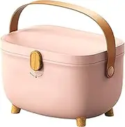 Oval Plastic Storage Box Large Capacity Double Layer Multicompartment Organizer Home Dorm (Pink)