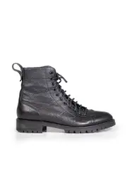 Black Leather Lace-Up Combat Boots
