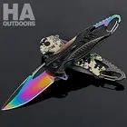 Gold Titanium blade folding knife hunting knife pocket knife Camping AU